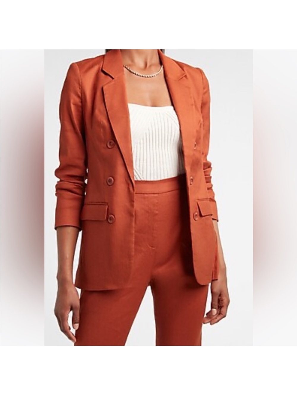 EXPRESS Oversized Linen-Blend Double Breasted Boyfriend Blazer